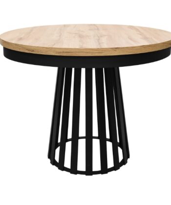 Wotan Forge Round Extendable Table – Loft Oak 36mm Black Steel Base Dining Ø90cm +50cm = Ø140cm