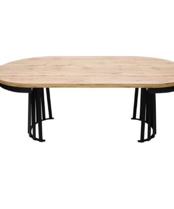 Wotan Forge Round Extendable Table – Loft Oak 36mm Black Steel Base Dining Ø90cm +50cm = Ø140cm