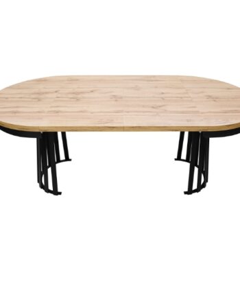 Wotan Forge Round Extendable Table – Loft Oak 36mm Black Steel Base Dining Ø90cm +50cm = Ø140cm