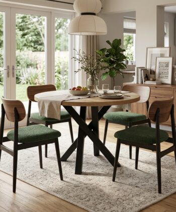 Moniq Round Extendable Table fi 100+40 Loft Style Laminated Top Artisan Oak and Matte Black Steel 100-140 × 100 × 75 cm