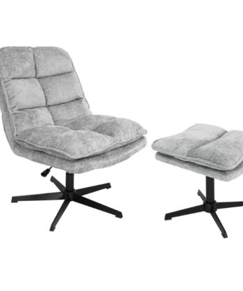 Savona Light Grey Ergonomic Swivel Armchair with Ottoman