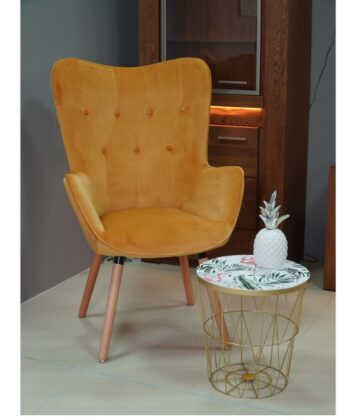 Aurora Golden Velvet Wingback Chair – Button-Tufted