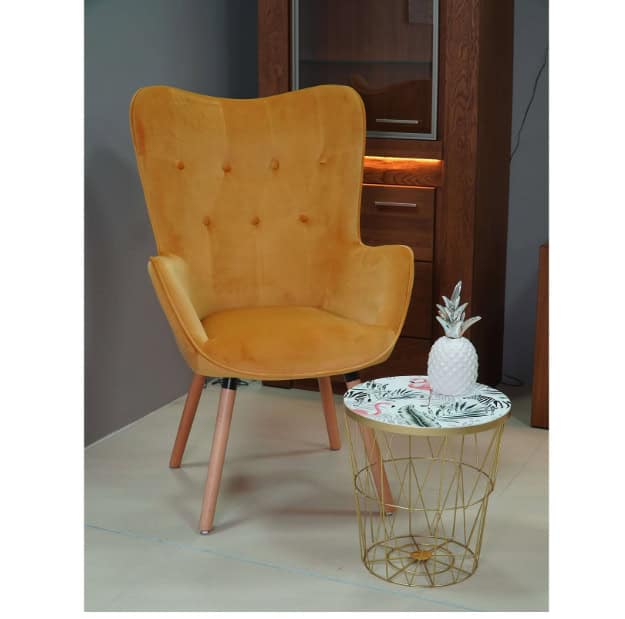 Aurora Golden Velvet Wingback Chair – Button-Tufted