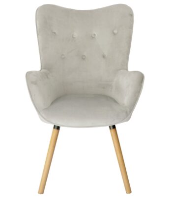 Aurora Light Grey Velvet Wingback Chair – Button-Tufted
