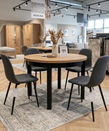 Uran Round Extendable Dining Table fi 100+40cm Natural Oak Finish Solid Beech Wood Legs (100-140 &times; 100 &times; 76 cm)