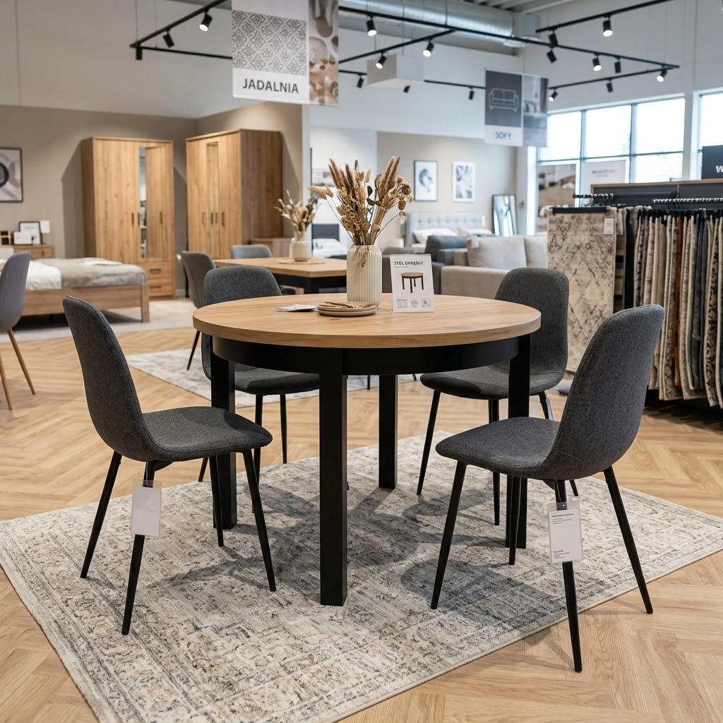 Uran Round Extendable Dining Table fi 100+40cm Natural Oak Finish Solid Beech Wood Legs (100-140 × 100 × 76 cm)