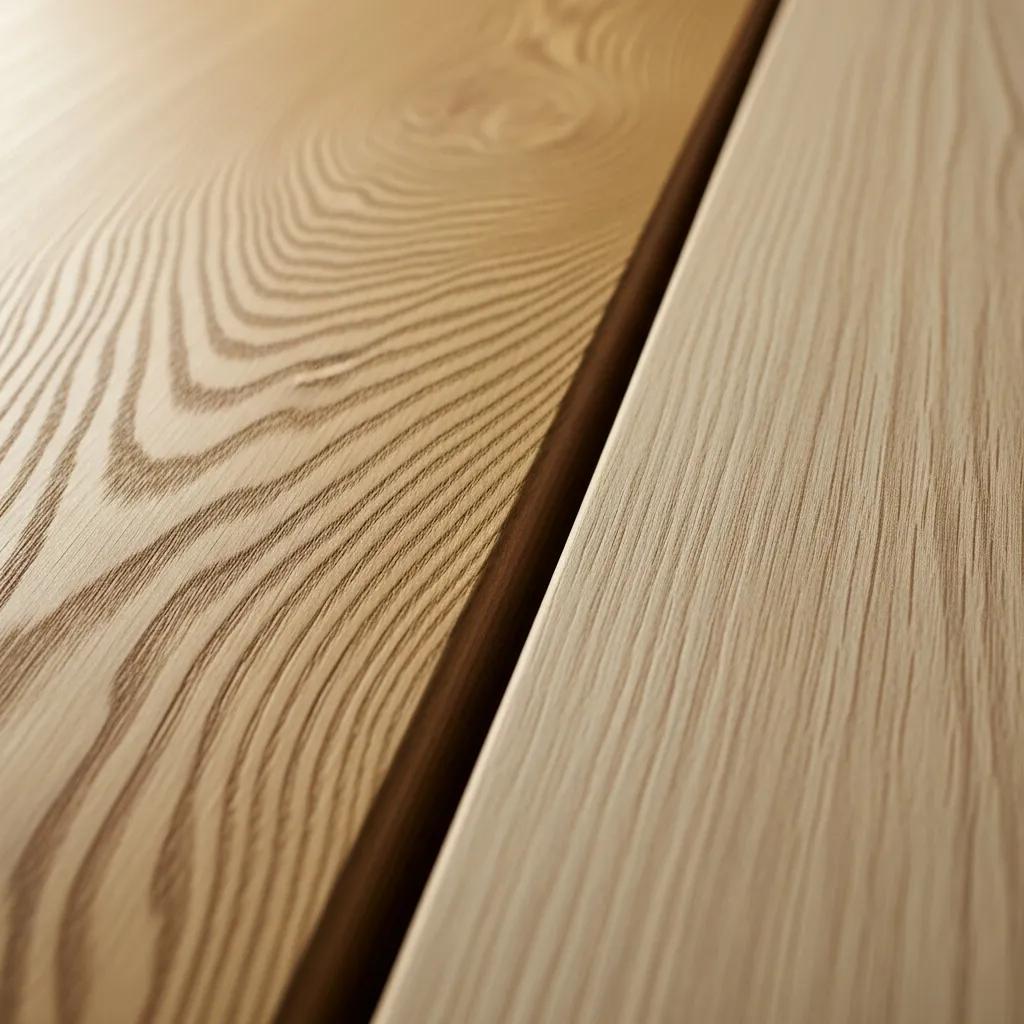 Close-up textures of oak and beech wood showing grain and finish