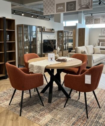 Moniq Round Extendable Table fi 100+40 Loft Style Laminated Top Artisan Oak and Matte Black Steel 100-140 × 100 × 75 cm