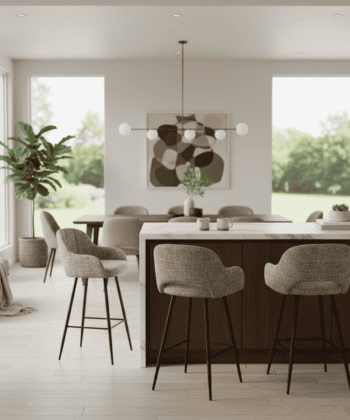 Larsen Contemporary Bar Stool with Bucket Seat, Armrests