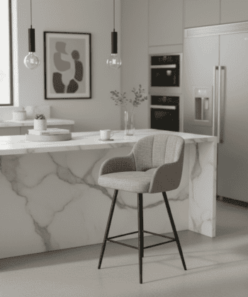 Larsen Contemporary Bar Stool with Bucket Seat, Armrests