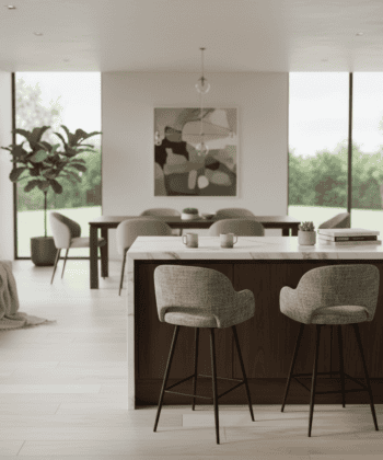 Larsen Contemporary Bar Stool with Bucket Seat, Armrests
