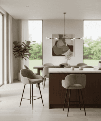 Larsen Contemporary Bar Stool with Bucket Seat, Armrests