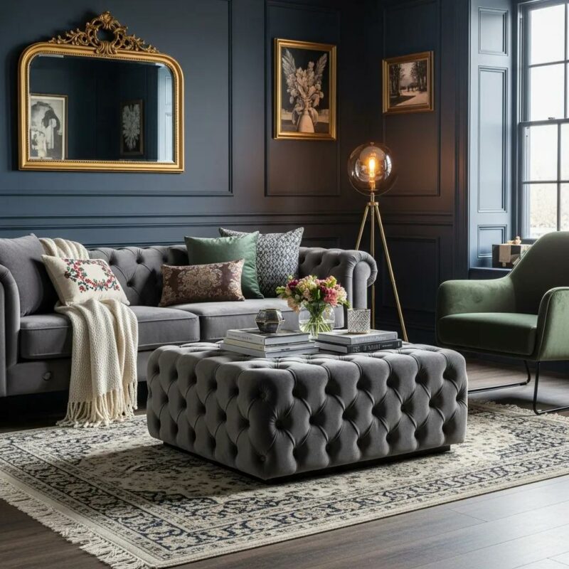 Luxurious Chesterfield Lux coffee table in a stylish living room with elegant design elements