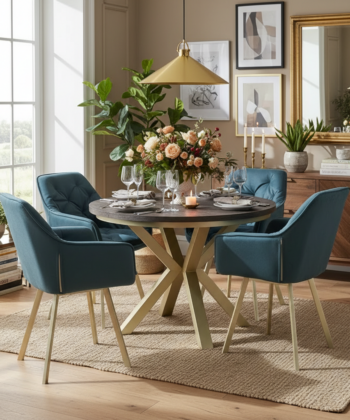 Jupiter X-Frame Loft Dining Table &oslash;100+40cm Gold