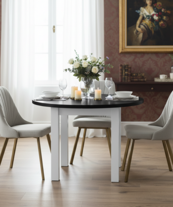 White & Black Round Laminate Extendable Table &Oslash;100+40