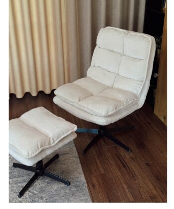 Savona Cream Ergonomic Swivel Armchair with Matching Ottoman