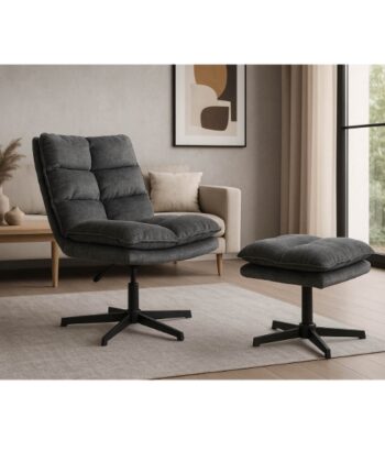 Savona Grey Ergonomic Swivel Armchair with Matching Ottoman