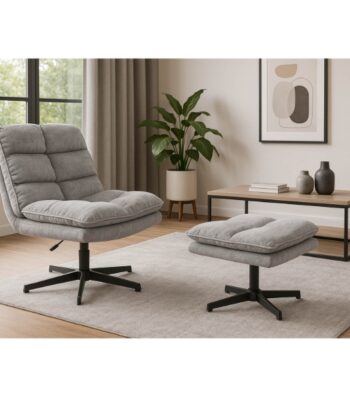 Savona Light Grey Ergonomic Swivel Armchair with Ottoman