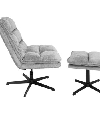 Savona Light Grey Ergonomic Swivel Armchair with Ottoman