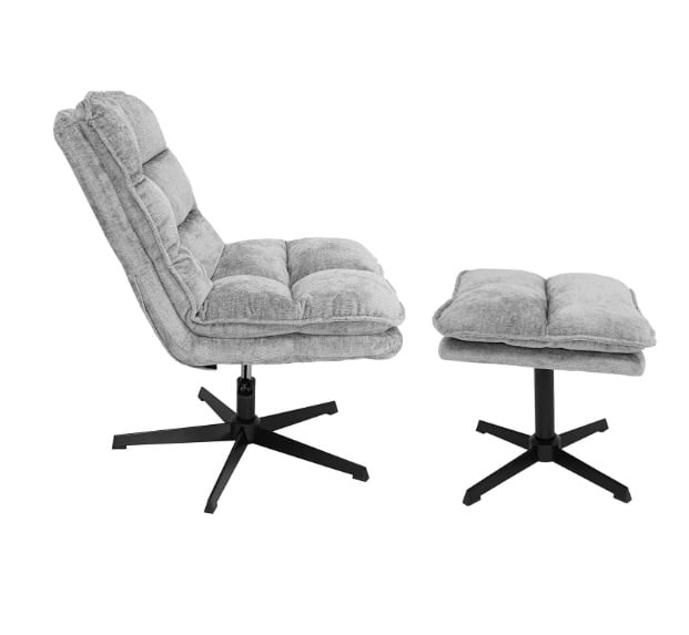 Savona Light Grey Ergonomic Swivel Armchair with Ottoman
