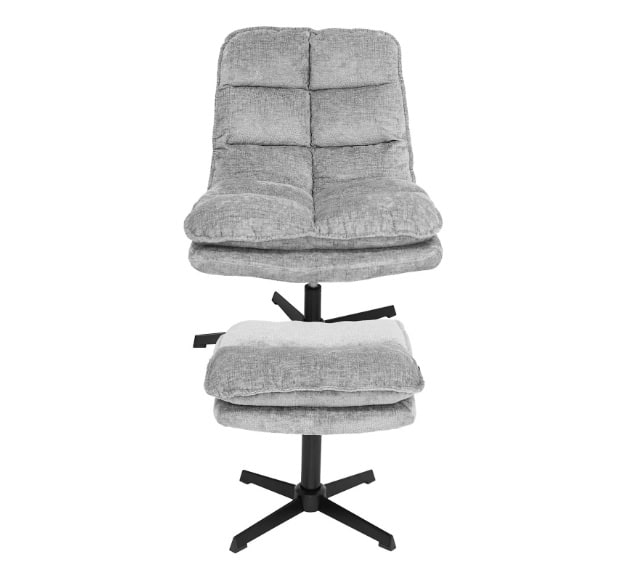 Savona Light Grey Ergonomic Swivel Armchair with Ottoman
