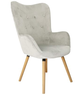 Aurora Light Grey Velvet Wingback Chair – Button-Tufted