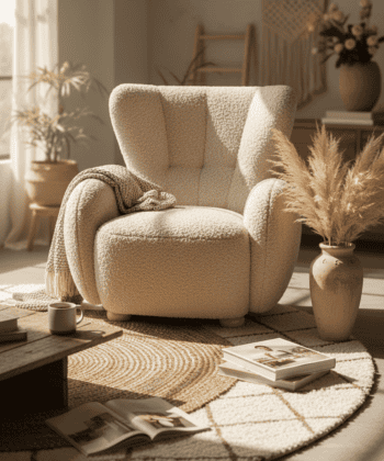 Tidepool Bouclé Lounge Chair – Organic Shaped Armchair