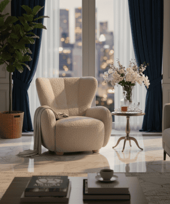 Tidepool Bouclé Lounge Chair – Organic Shaped Armchair