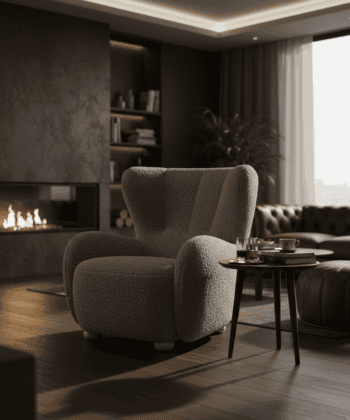 Tidepool Bouclé Lounge Chair – Organic Shaped Armchair