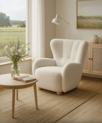 Tidepool Bouclé Lounge Chair – Organic Shaped Armchair