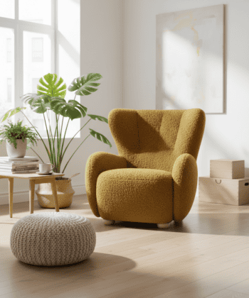 Tidepool Bouclé Lounge Chair – Organic Shaped Armchair