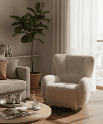 Tidepool Bouclé Lounge Chair – Organic Shaped Armchair