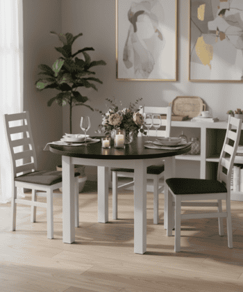 White & Black Round Laminate Extendable Table Ø100+40
