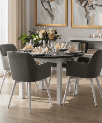 White & Black Round Laminate Extendable Table Ø100+40