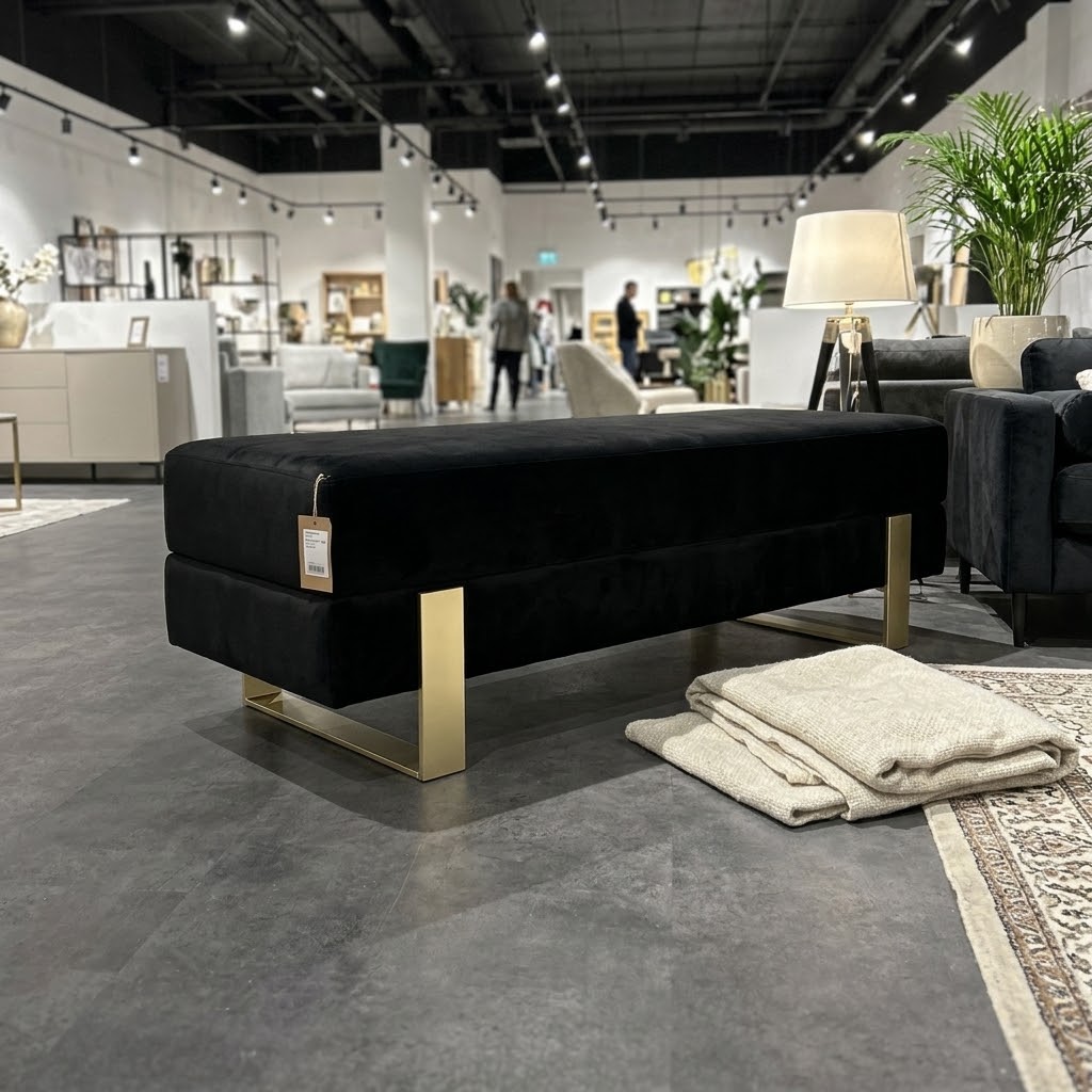 Arena Velvet Bench – 80×35 cm Premium Velvet Upholstered Metal Bench with Brushed Gold Steel Frame (80 × 35 × 42 cm)