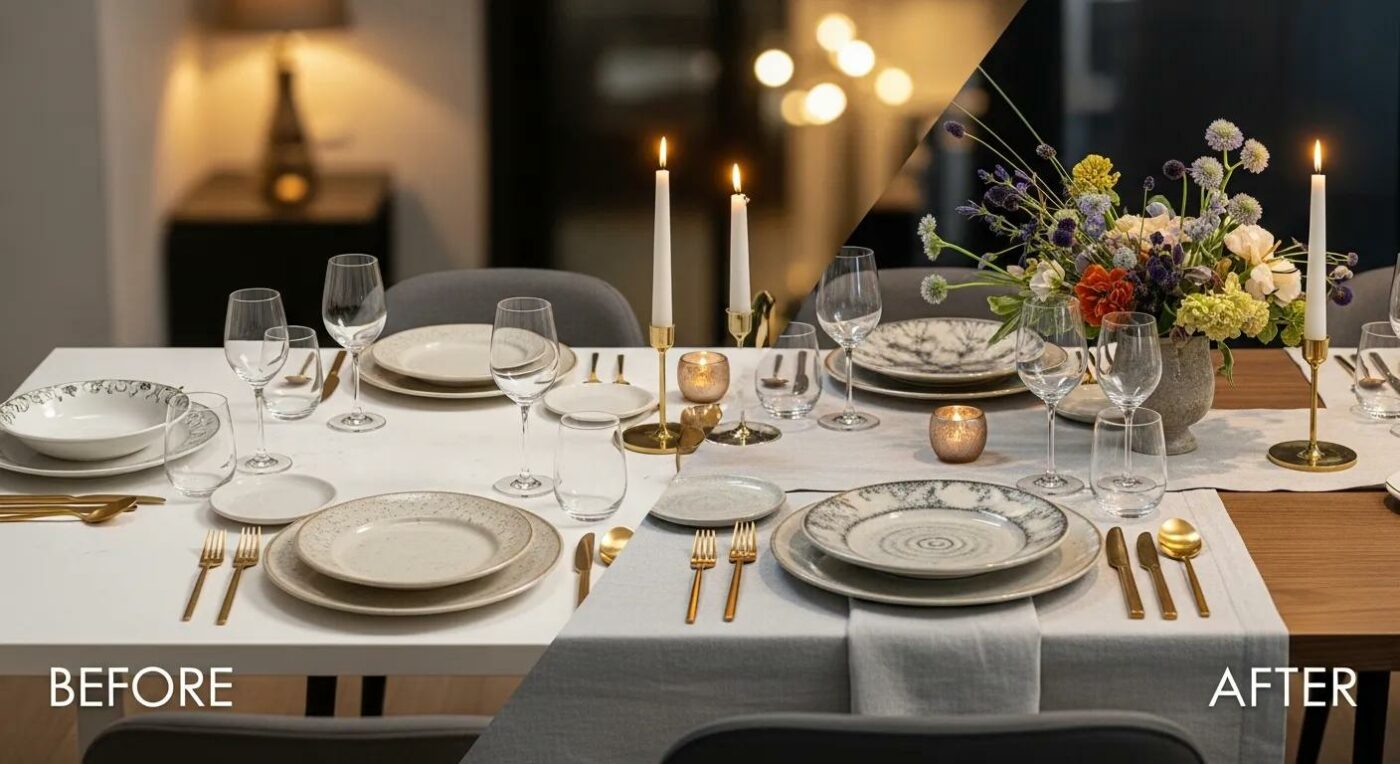 Extendable dining table set up for a family meal in an Irish home