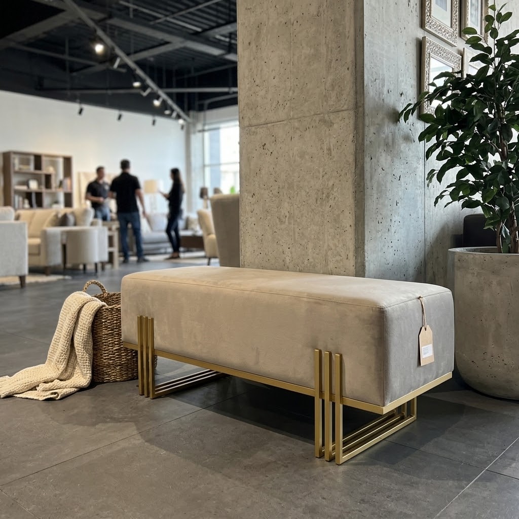 Aurora Modern Cream-Gold Bench Seat 80x35cm