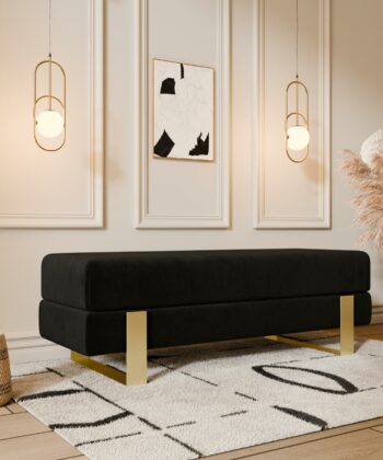 Arena Velvet Lounge Bench – Cream Fabric, Slim Metal Legs