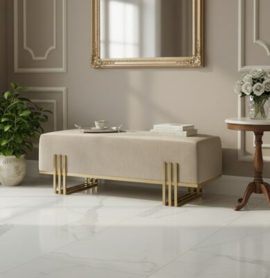 Aurora Modern Cream-Gold Extended Bench 100x35cm
