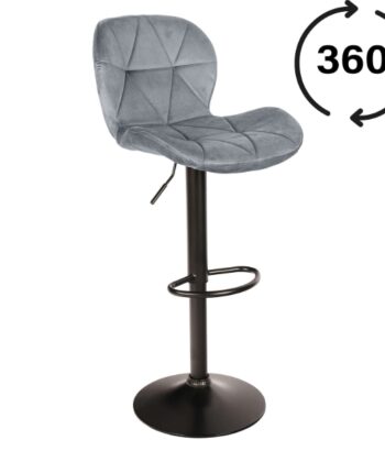 Zoya Black Adjustable Bar Stool – Grey Velvet, Black Metal Base