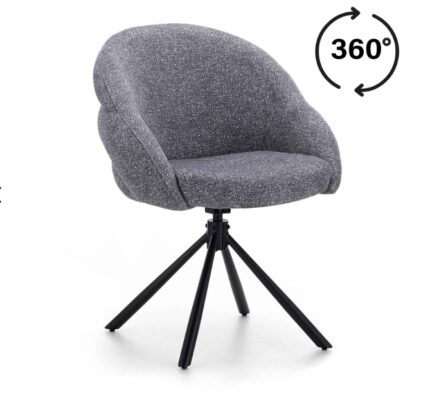 Lilia Grey Chenille Swivel Chair – Black Metal Base, Auto-Return