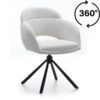 Kornelia Beige Chenille Swivel Chair – Black Metal, Built-in Arms