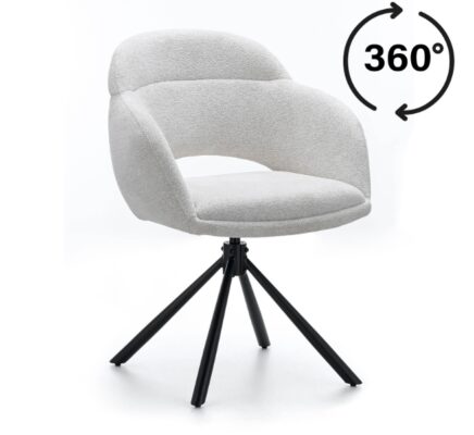 Kornelia Beige Chenille Swivel Chair – Black Metal, Built-in Arms