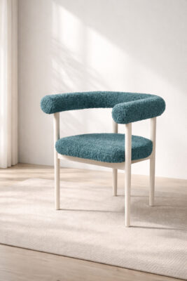 Embrace Bouclé Armchair – Wide Curved Beech Teal Lounge