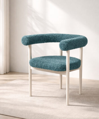 Embrace Bouclé Armchair – Wide Curved Beech Teal Lounge