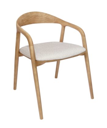 Mokki Japandi Ash Wood Chair with Beige Seat & Armrests