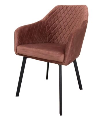 Montana Pink Velvet Armchair – Quilted Dining with Black Legs