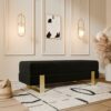 Arena Velvet Lounge Bench – Cream Fabric, Slim Metal Legs