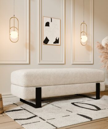 Arena Velvet Lounge Bench – Cream Fabric, Slim Metal Legs