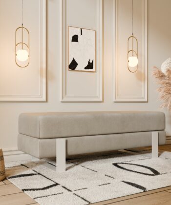 Arena Velvet Lounge Bench – Cream Fabric, Slim Metal Legs